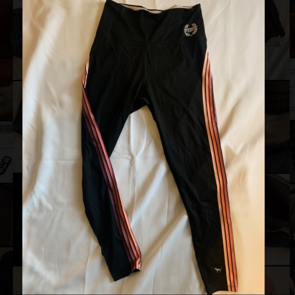 Pink Ultimate- Victoria Secret Black Leggings with Vertical Stripes